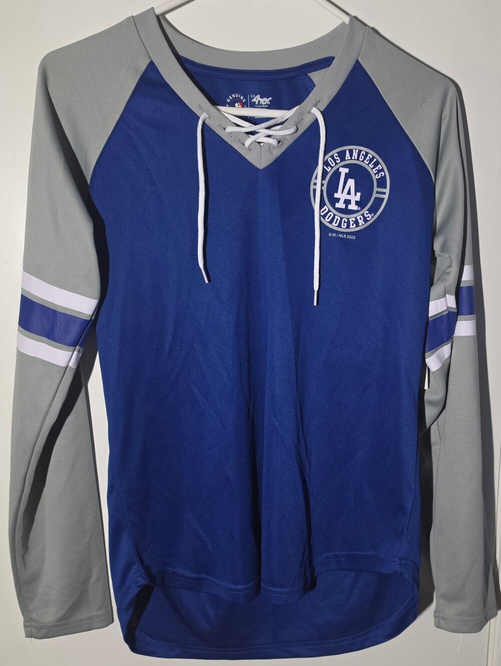 4Her by Carl Banks Dodgers Lace-Up Pullover Jersey - Royal Blue & Light Gray